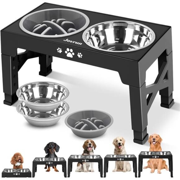 Elevated Dog Bowls, Dog Feeder with 2 Stainless Steel Dishes &1 Slow Feeder - Picture 1 of 7